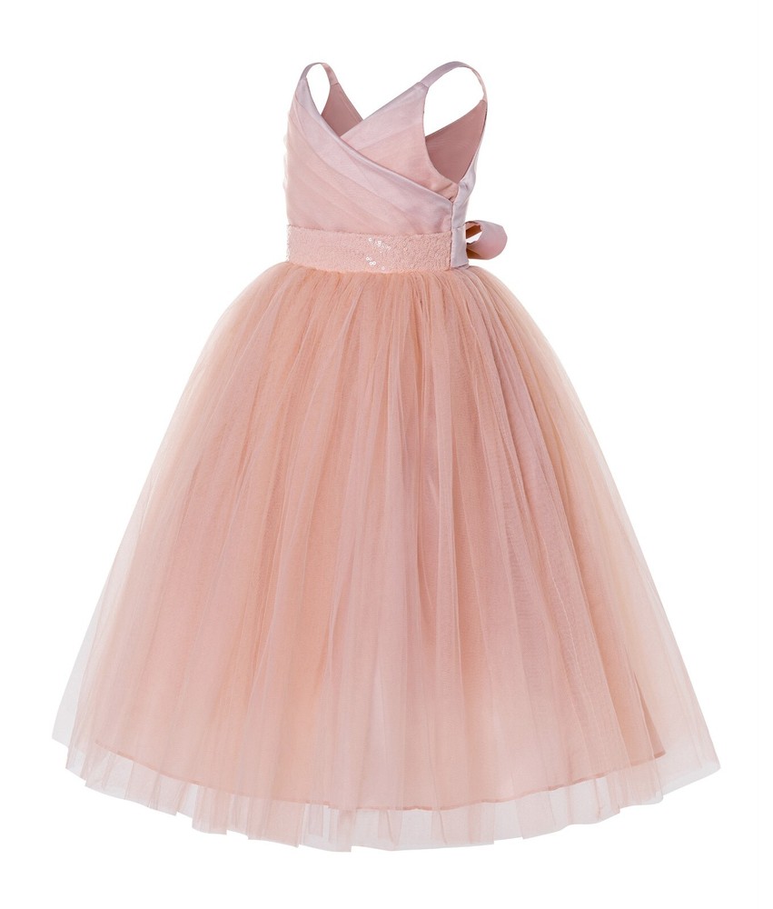 V-Neck Tulle Flower Girl Dress Birthday Dress Ball Gown Princess Gown Prom Dress