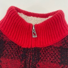 Ralph Lauren Sweater Kids 24M Red Buffalo Plaid Sherpa Lined Quarter Zip Knit