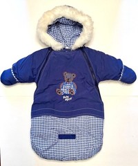 Infant Snowsuit, Baby B’gosh, blue with embroidered bear, size 0-9 months