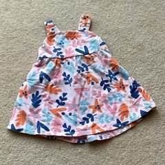 TINY TRIBE AUSTRALIA 3T DRESS, LEAVES ON PINK, STRAPS, STRETCH ACROSS BACK, NICE