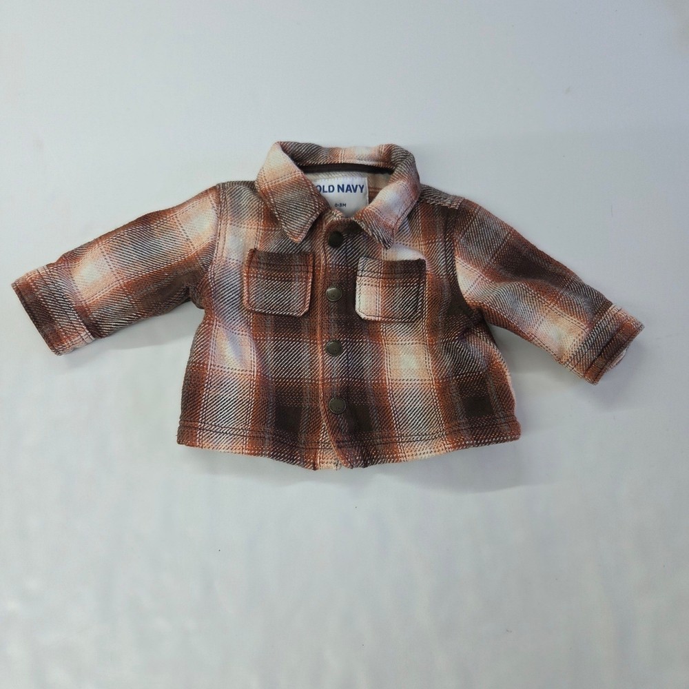 Old Navy Plaid Shacket Kids 0-3 Months Brown Cotton Snap Front Shirt Jacket
