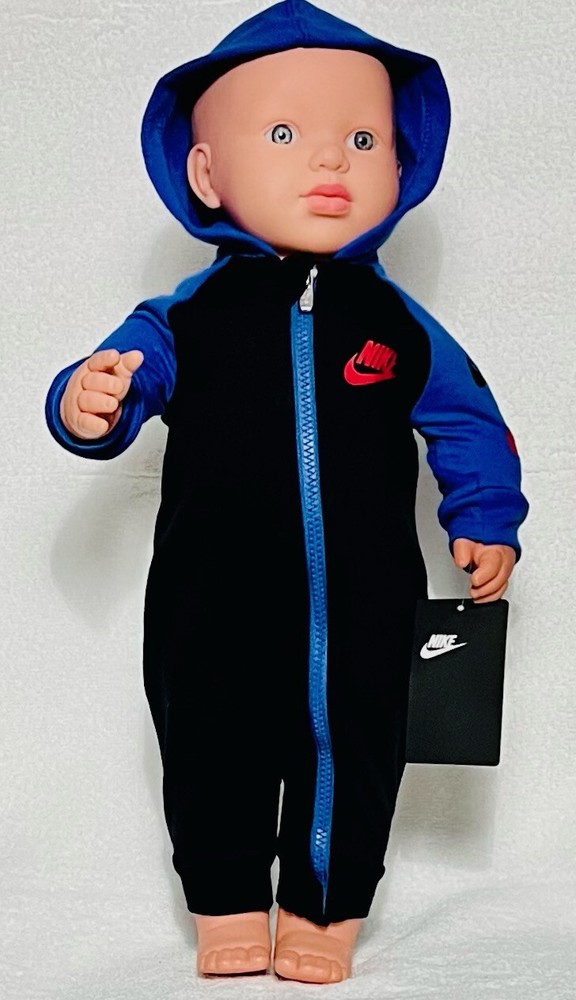 AIR NIKE Baby BOYS 1-pc GIFT ; Hooded Jumpsuit Coverall blue full ZIP 0-12 M.