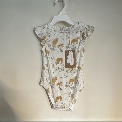 Angel Dear 12-18M White Horse Print Ruffle Short Sleeve Cotton Knit Bodysuit