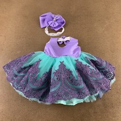My Baby By Merry Baby Girl Size 12 Months Purple Turquoise Sleeveless Bow Dress