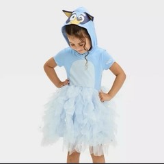 Bluey Hooded Tutu Dress Light Blue Girls 2T Party Knee Length Short Sleeve