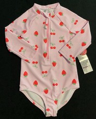 Kensie Girl Size 2T Pink Strawberry 1 Piece Long Sleeve Rash Guard Swimsuit NEW