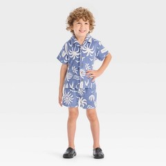Grayson Mini Toddler Textured Woven Shirt & Shorts Set, Blue 3T