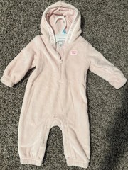 Calvin Klein Girls 6-9M Hooded Fleece Zip Coverall One-Piece Pink