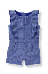 Janie and Jack Bouclé Romper Baby Girls Ruffle Button Size 6-12m Summer Preppy