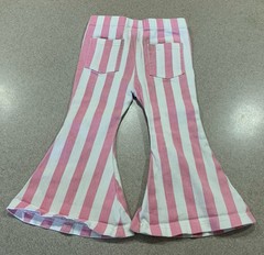 Bailey’s Blossoms Hippie Boho Bell Bottom Pink & White Striped Jeans 3T Pants