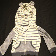 Carter’s Hooded Full Zip Knit Jacket Pockets Striped White/Black 18M