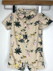 Baby Boys Old Navy Tan Jungle Safari Print Linen Blend Romper Outfit 3-6 Months