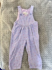 Vintage Little Brooke Girls Overall One-Piece 2T Purple Floral Corduroy Cotton