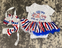 Baby Girl “My 1st 4th of July” Bodysuit Tutu Shoes & Headband 0-3 Months (NEW)