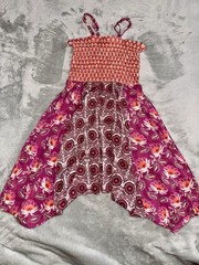 Mimi & Maggie Girls Romper 3T Boho Purple Pink Smocked Sleeveless Harlem Pants