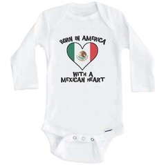 Born In America With A Mexican Heart Mexico Flag Long Sleeve Baby Bodysuit