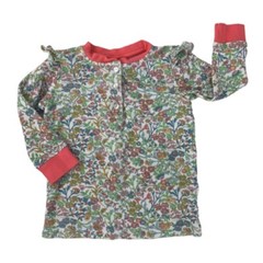 3 Baby Bliss Girls Floral Henley Style Top Shirt Pink Trim 100% Cotton