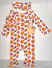 CHICK PEA 2 piece set cream/brown/orange/pink PUMPKIN/FALL motif size 0-3 months