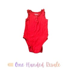 🍒 OshKosh B’gosh Vibrant Red Kids Tank Top Button Ruffle Bodysuit 12M