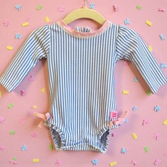 Ruffle Butts Seersucker One-Piece Rashguard Swimsuit NWOT 3-6 months