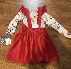 Bluey Girls 12M Red Corduroy 2pc Pinafore Dress & Long Sleeve Top Set