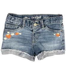 Cat & Jack Strawberry Embroidered Denim Shorts 4T Medium Wash Jean Stretch Short
