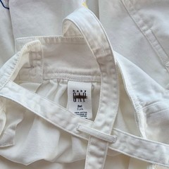 Vintage OshKosh B’gosh White Overall Dress Embroidered Beach Village Scene 3XL