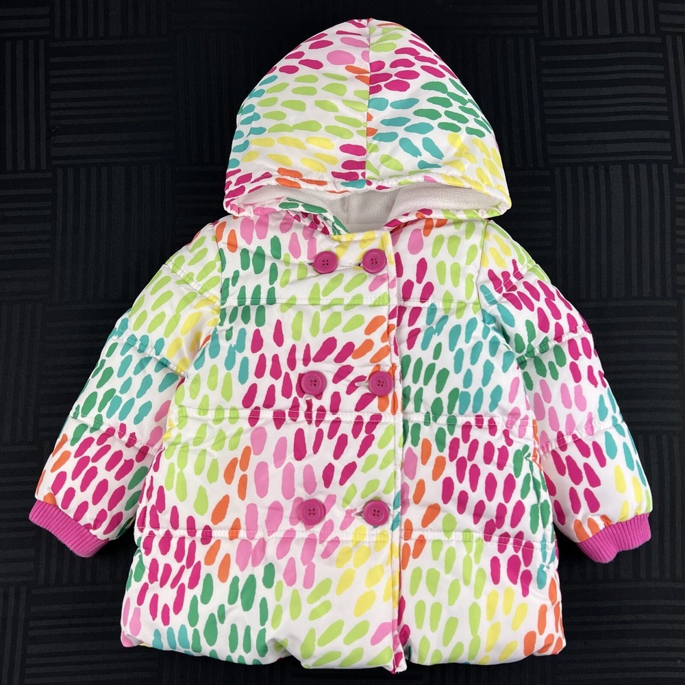 Crazy 8 Toddler Girls Size 2T Multicolor Fleece Lined Hooded Puffer Coat Jacket