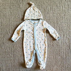 Petit Bateau 6M 2pc Cotton Knit Footed One Piece Snap Sleeper Elephant Print