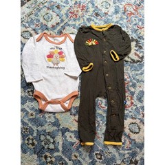 Kickee Pants Chick Pea Romper Bodysuit Boys 6-9M Brown White Thanksgiving EUC