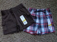 JUMPING BEANS boy’s sz 6 months NWT cotton shorts (2) browns/blue/red/white