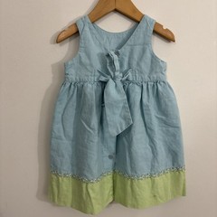 Vtg Hartstrings Baby Linen/Cotton Sleeveless Dress Blue Green Summer 24 Months