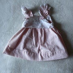 VTG Carters Baby Pink Seersucker 2 Pc Set 6mos Dress Bloomers Butterflies Berry