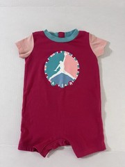 Jordan Pink/Teal/White Logo Cotton Knit Short Sleeve Crew Neck Romper 3-6M