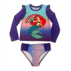 Disney 2 Piece Long Sleeve Rash Guard & Brief Bottom Swim Set Little Mermaid 5T