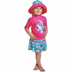 3 PC Pink Bird Girls Swimsuit Rash Guard Swim Cover Hat 12-18 M 2T 3T 4T 5 6 7
