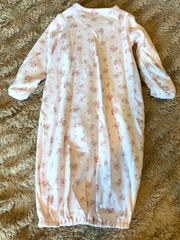 Edgehill Collection Newborn Gown Pink Rose Print Chiffon Ruffle Satin Bow Floral