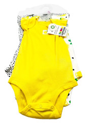 Lamaze Organic 3pk Bodysuits Flutter 9m Polka Dots Solid Lemons Baby Girl NWT