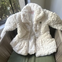 Juicy Couture Girls 4T White Faux Fur Coat Button Front Collared Lined