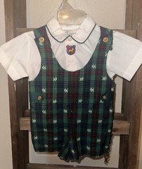 Vintage Boys 18 Month Tartan Scotty Dog Christmas Jumper Set 2pc Green Red White