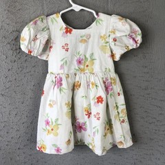 Fox & Finch Dress Girls 12-18 Months White Floral Puff Sleeve Lined Bow Back