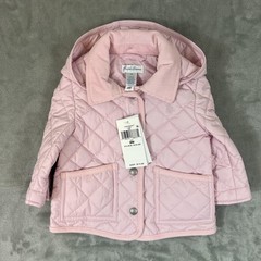 Ralph Lauren Jacket Girls 9M Pink Quilted Hooded Corduroy Collar Snap Pockets