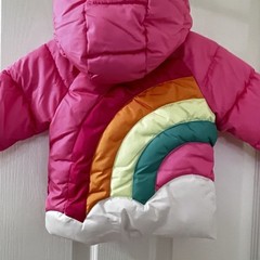Old Navy Pink Rainbow Puffer Jacket Water Resistant Girls Size 6-12 Months