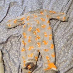 Child of Mine by Carter’s 0-3M Footed Fleece Sleeper Gray/Orange Fox Print