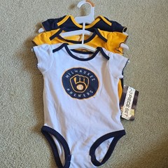 MLB Milwaukee Brewers Baby One-Piece Bodysuit Set – White, Navy, Gold