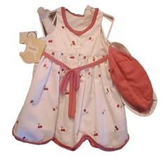 Little Bitty Embroidered Cherries Dress & Hat Size 2T NWT Red Gingham Trim