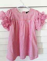Velveteen Girls Pink/White Gingham Ruffle Puff Sleeve Smock Dress 24M