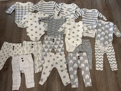 Unisex Baby Gray & White One Pieces With Pants, Brand & Size Unknown, LOT OF 16