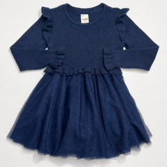 Gymboree Girls 3T Navy Glitter Knit Tutu Dress Ruffle Sleeve Holiday Christmas