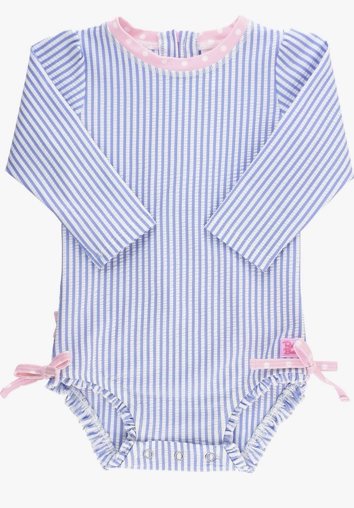 Ruffle Butts Seersucker One-Piece Rashguard Swimsuit NWOT 3-6 months